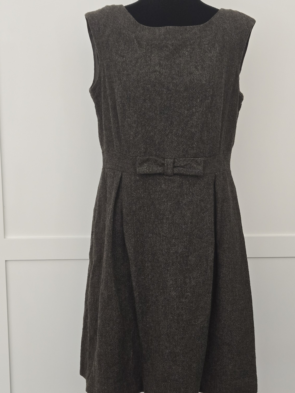 L.L. Bean Lambs Wool Sleeveless Dark Brown A-Line Dress with Waist Bow Size 12